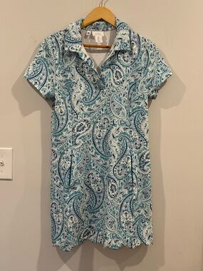 Women’s Paisley Polo Dress in Turquoise and White